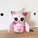 Pink patchwork baby girl owl rattle 