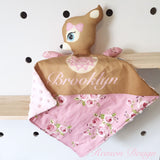 Girls personalised fawn snuggle buddy security blanket with soft minky