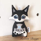 black fox personalised baby boy rattle