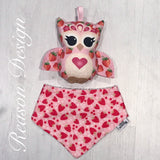 Baby Girl OWL Rattle, bib, teether - gift set