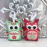 Red and green Christmas mini owl decorations 