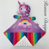 Personalised purple rainbow snuggle buddy security blanket with soft minky 