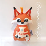 orange chevron personalised fox baby boy rattle