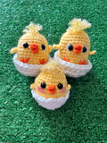 Crochet chick in half shell plushie