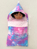 Doll sleeping bag with hood