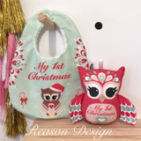 My first Christmas bib and Rattle owl set
