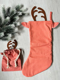 Orange reindeer stocking & mini bag set