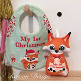 My first Christmas bib and Rattle orange fox 