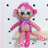 Personalised pink chevron and polka dot monkey 