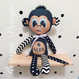 Personalised black chevron and polka dot monkey 